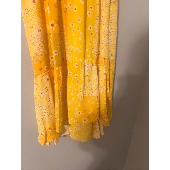 Nanette Lepore 4 High Neck Blouson Swing Dress Yellow Patchwork Paisley Floral - Picture 8 of 16